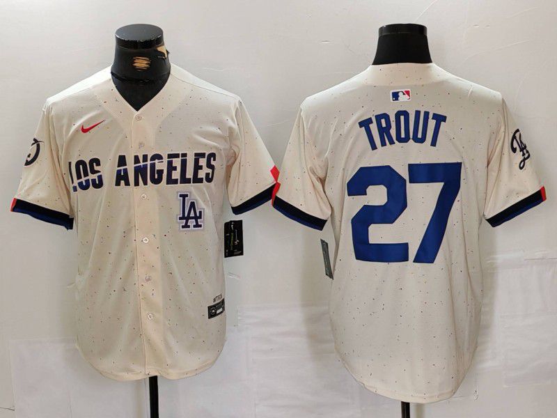 Men Los Angeles Dodgers 27 Trout Cream Fashion Nike Game MLB Jersey style 34